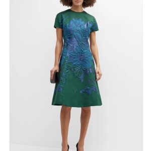 Short-Sleeve Floral Jacquard Dress (Rickie Freeman for Teri Jon, 10)